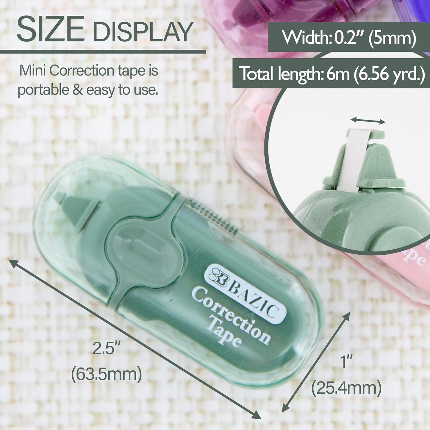 BAZIC Products Correction Tape 5 mm x 236", Mini Instant Corrections, Easy to Use Applicator Tapes Roller White Out for Office School & Home, 24-Pack