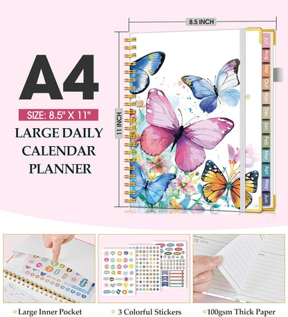 2026 Planner, Weekly and Monthly Calendar Planner from January 2026 - December 2026, 8.5" x 11" Hardcover Leather Hourly Appointment Book with Tabs, Spiral Daily Planners for School Work Home, Green