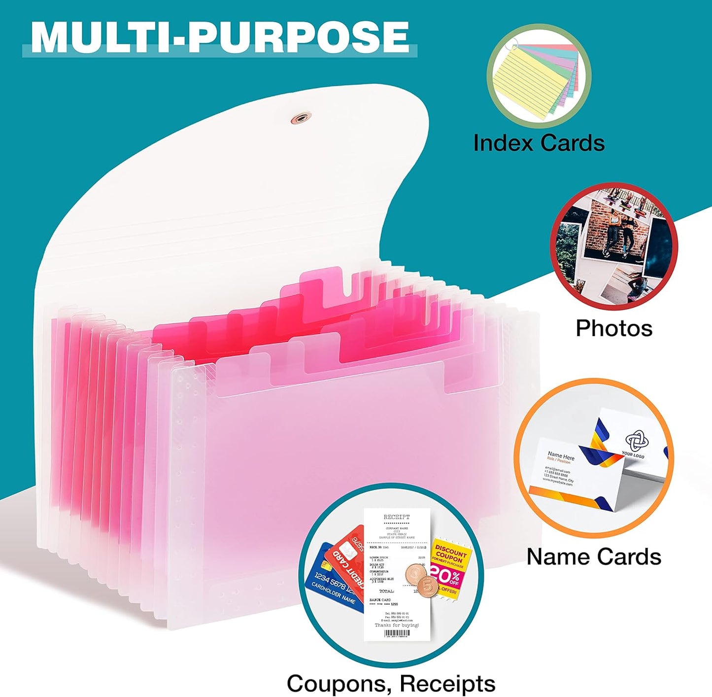 H4D Coupon Receipt Holder, 13 Pocket Accordion File Organizer, 7x4.5 Inches, Black