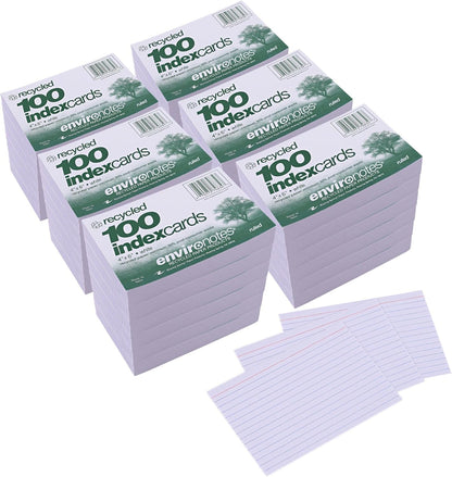 Roaring Spring Recycled Index Cards 4"x6", 100 Count, Smooth 100# White Recycled Index Paper, Ruled on Front, Blank on Back