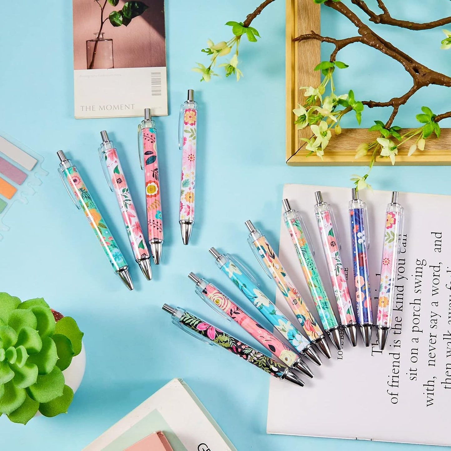 Ireer 8 Pcs Ballpoint Pens for Women 1.00 mm Cute Black Ink Pens Fine Point Smooth Writing for Journaling Aesthetic Office Supplies (Mahjong)