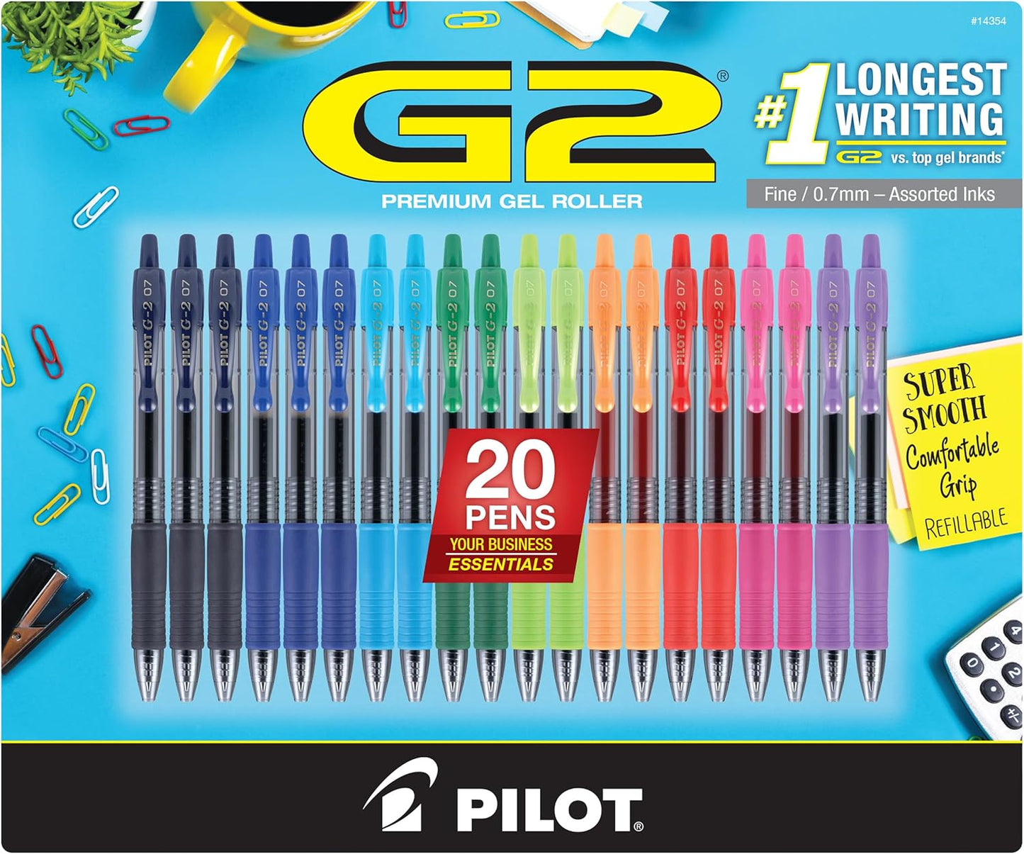 Pilot Pen G2 Assorted Premium Gel Ink Pens, Retractable And Refillable, Fine Point, 0.7mm, 20 Count Pens