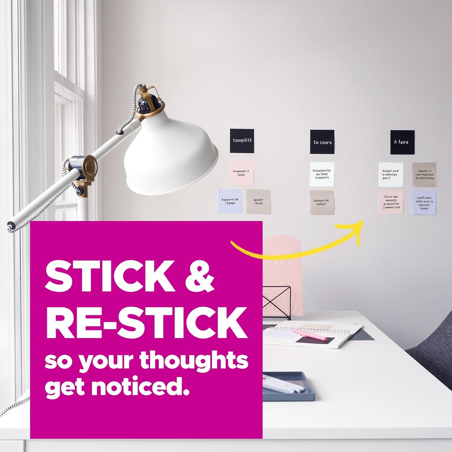 Post-it Note Dispenser, Sticky Note Holder, Black Wave Design, Includes 3 Pads of 90 Sheets of 3 in x 3 in Pop-Up Notes, Classroom or Office Supplies