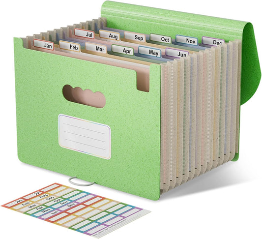 EcoStash Accordion File Organizer, 12-Pocket Wheat Straw Expanding File Folder, Portable Monthly Bill & Tax Receipt Organizer, Letter/A4 Size Document Holder with Colorful Tabs-Sky Blue