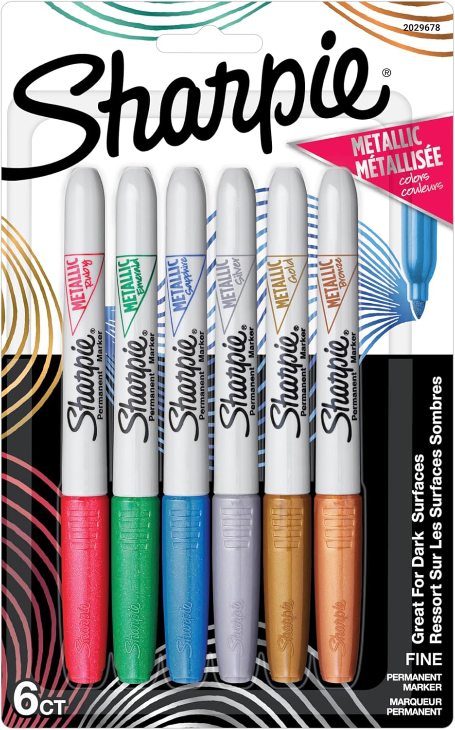 Sharpie Metallic Permanent Markers, Fine Point, Silver, 2 Count - For Black Paper or Dark Surfaces, Arts & Crafts, Posters