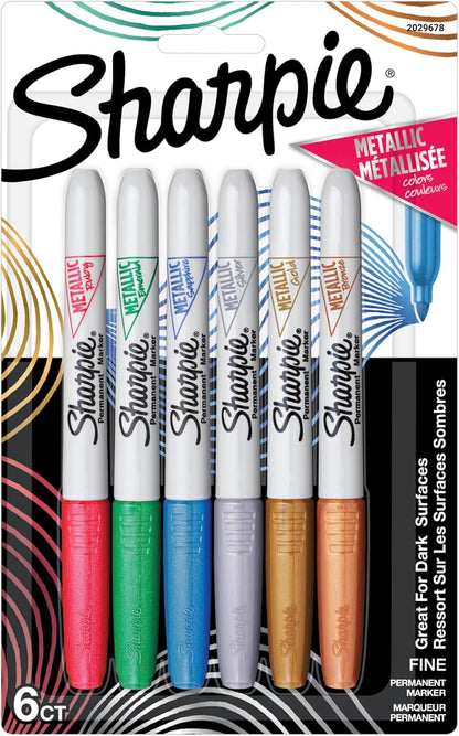 Sharpie Metallic Permanent Markers, Fine Point, Silver, 2 Count - For Black Paper or Dark Surfaces, Arts & Crafts, Posters
