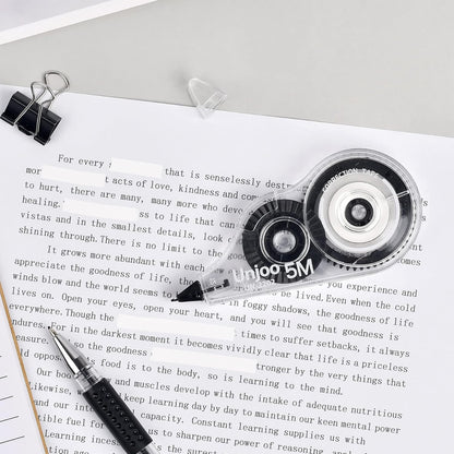 Unjoo White Correction Tape, Easy To Use Applicator for Instant Corrections Wrong Writing At Any Time, For school, Office (12pack, 5M/196" x 0.2", Black)