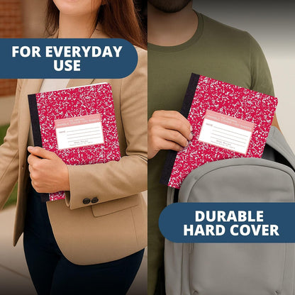 Roaring Spring Hard Cover Composition Notebook, 4 Pack, Assorted Colors Marble Comp Book, 9.75″ x 7.5″, Wide-Ruled with Margin, 100 Sheets (200 Pages)