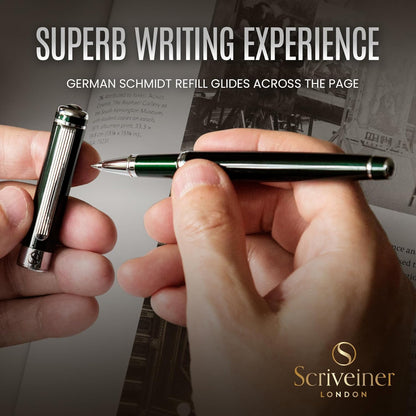 Scriveiner Midnight Blue Rollerball Pen - Stunning Blue Lacquer Luxury Pen, Chrome Finish, Schmidt Ink Refills, Men & Women, Professional, Executive Office, Nice Pen