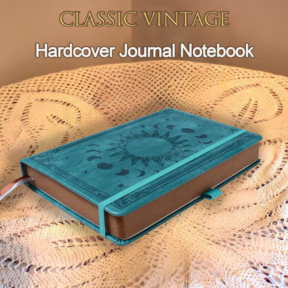 Journal Notebook for Women/Men, Daily for Classic Lined Writing,360 Pages Leather Hardcover with Vintage Sun & Moon Design, SeaGreen, A5 (14.5 x 21 cm)