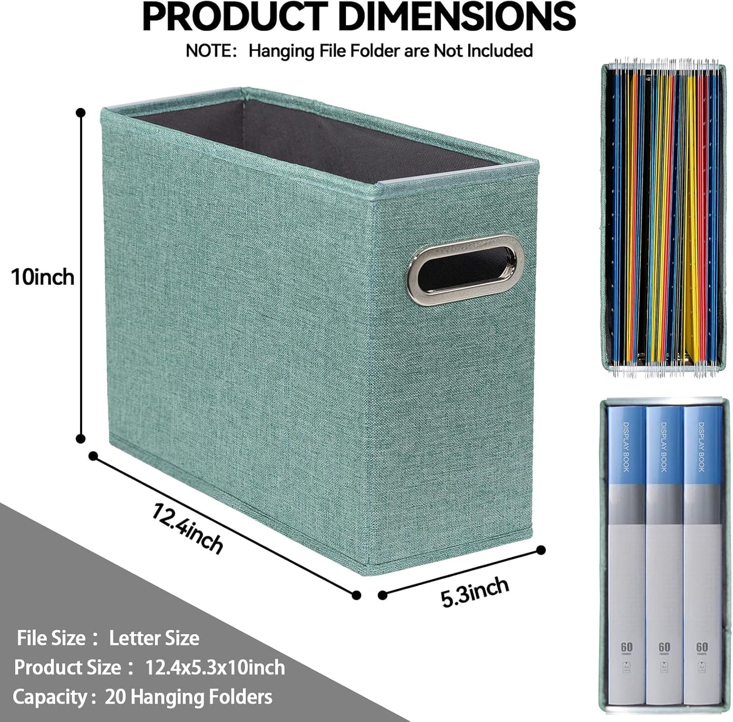 4 Pack Letter Size File Storage Box Collapsible, Fabric Hanging File Folders Organizer, Portable Office Document Holder with Metal Handle, Smooth PVC Rails, Beige