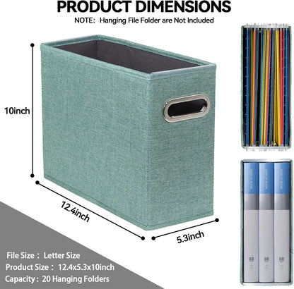 4 Pack Letter Size File Storage Box Collapsible, Fabric Hanging File Folders Organizer, Portable Office Document Holder with Metal Handle, Smooth PVC Rails, Beige