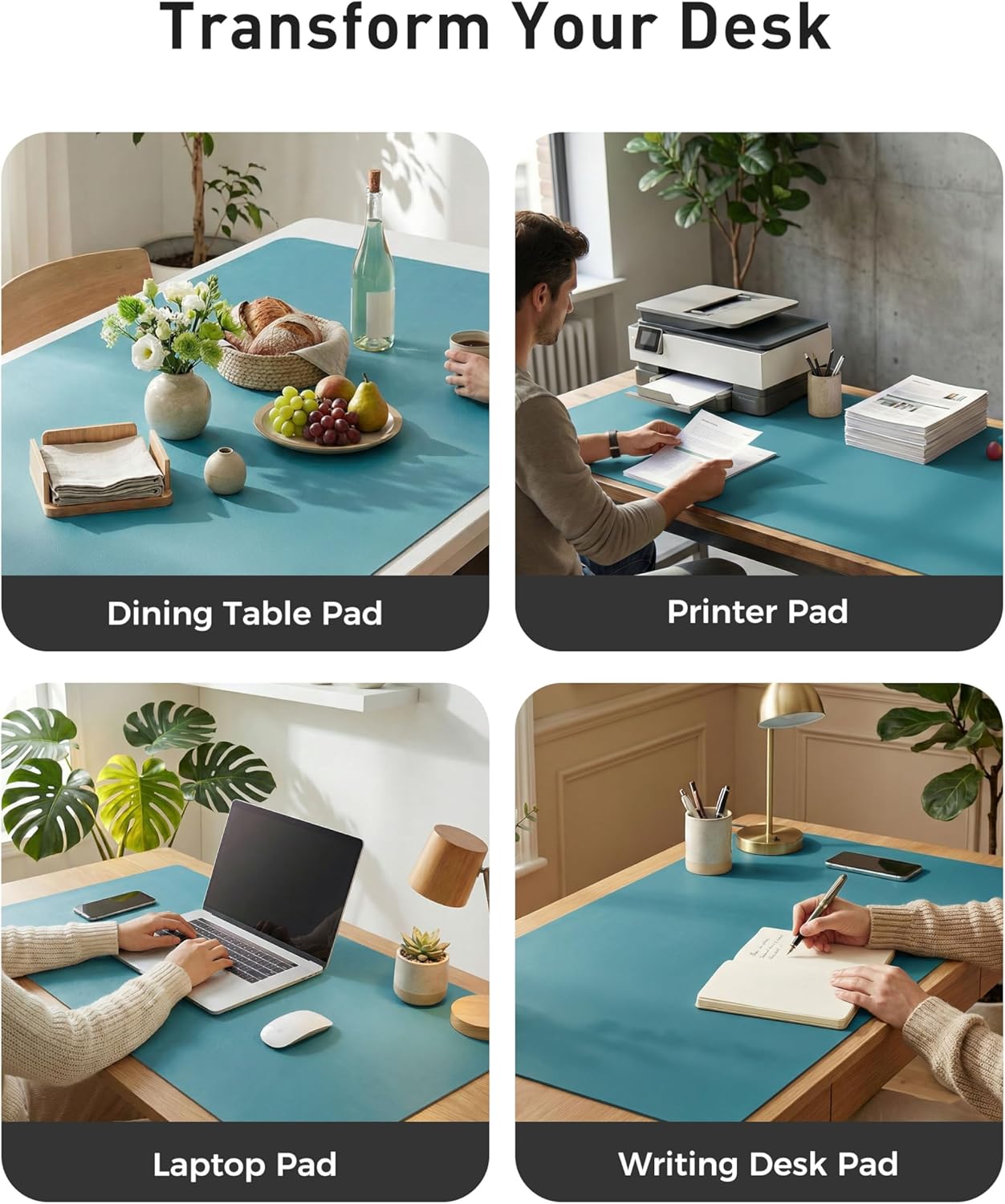 Aothia Non-Slip Waterproof PU Leather Desk Pad Protector for Mouse, Writing Desk, Office, Home, Laptop Blotter, 23.6" x 13.7", Black - Colors A