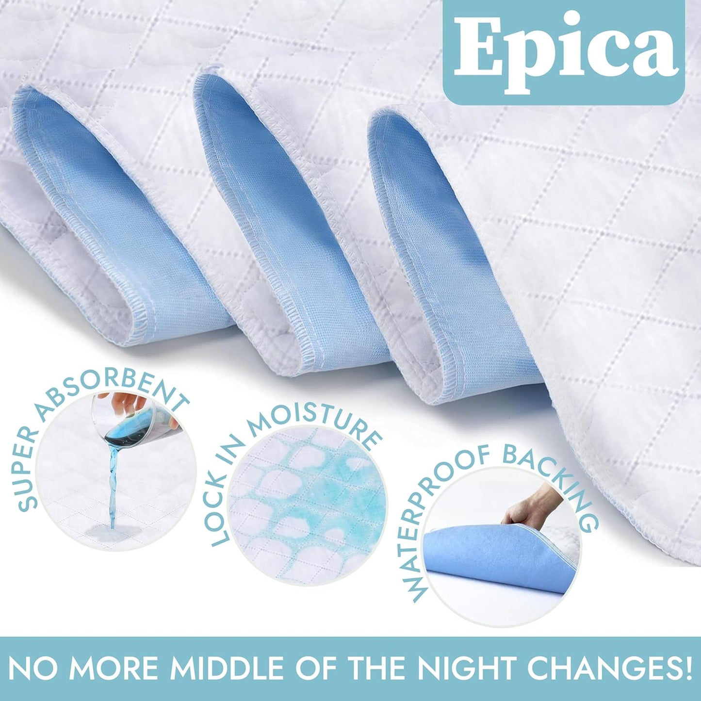 Epica Premium Ultra Plus Waterproof Sheet Protector Bed Pad, Under-pad, Quilted, Waterproof, and Washable, 34" x 52" for Children or Adults with Incontinence 34”x 52” (500 Washes ) Pack of 1