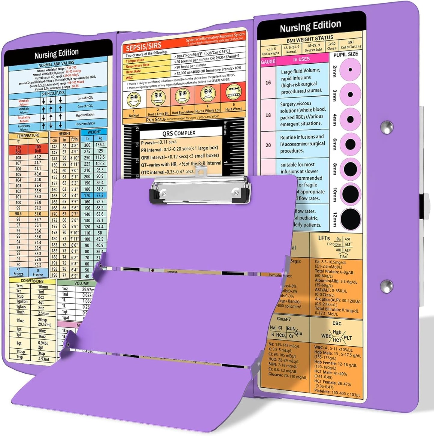 Nursing Clipboard Foldable Clipboard Medical: Edition Cheat Sheets Aluminum 3 Layers Foldable Clipboards Nursing Pocket Size Profile Clip Nurse Clipboards Notepad for Nurses Students and Doctors