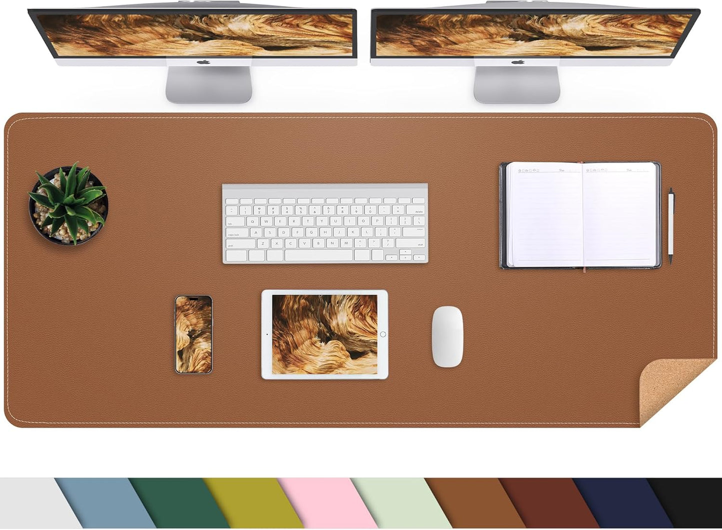 Large Desk Mat 47.2" x 17" Leather Desk Pad Protector with Natural Cork & PU Leather, Non-Slip Office Desk Mat, Large Mouse Pad, Waterproof Desk Blotter pad for Office&Home(Black)