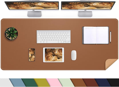 Large Desk Mat 47.2" x 17" Leather Desk Pad Protector with Natural Cork & PU Leather, Non-Slip Office Desk Mat, Large Mouse Pad, Waterproof Desk Blotter pad for Office&Home(Black)