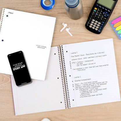 Five Star Spiral Notebook + Study App, 3 Subject, College Ruled Paper, 8-1/2" x 11", 150 Sheets, Fights Ink Bleed, Water Resistant Cover, Amethyst Purple (38746)