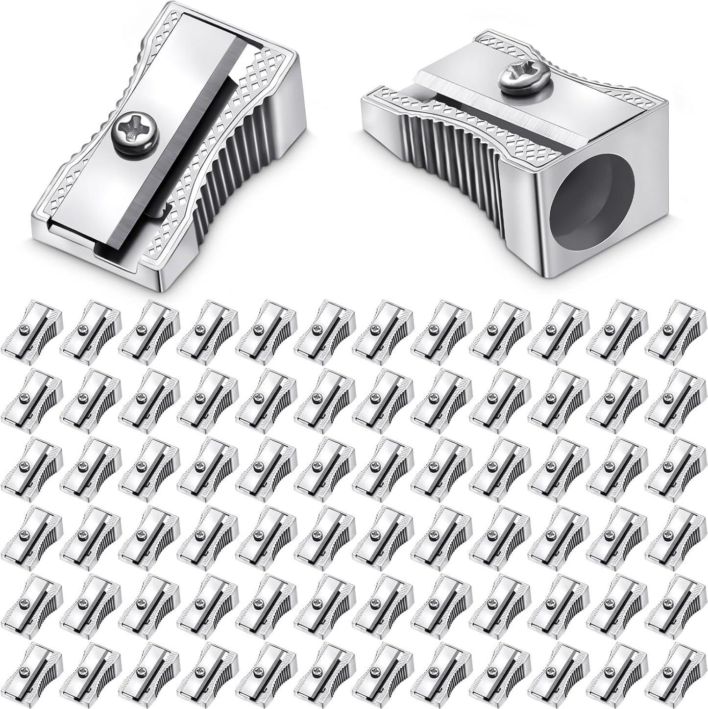 Fumete 96 Pcs Metal Mini Pencil Sharpeners Bulk Handheld Metal Pencil Sharpeners Single Hole Aluminum Alloy Manual Sharpener Bulk for School Office Stationery Classroom Supplies
