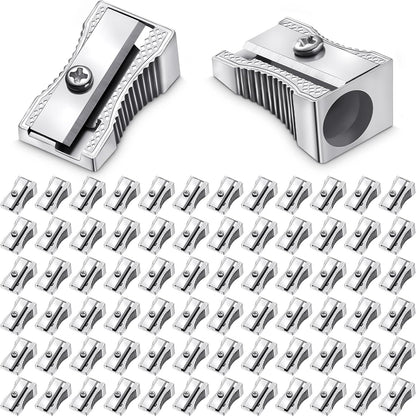 Fumete 96 Pcs Metal Mini Pencil Sharpeners Bulk Handheld Metal Pencil Sharpeners Single Hole Aluminum Alloy Manual Sharpener Bulk for School Office Stationery Classroom Supplies