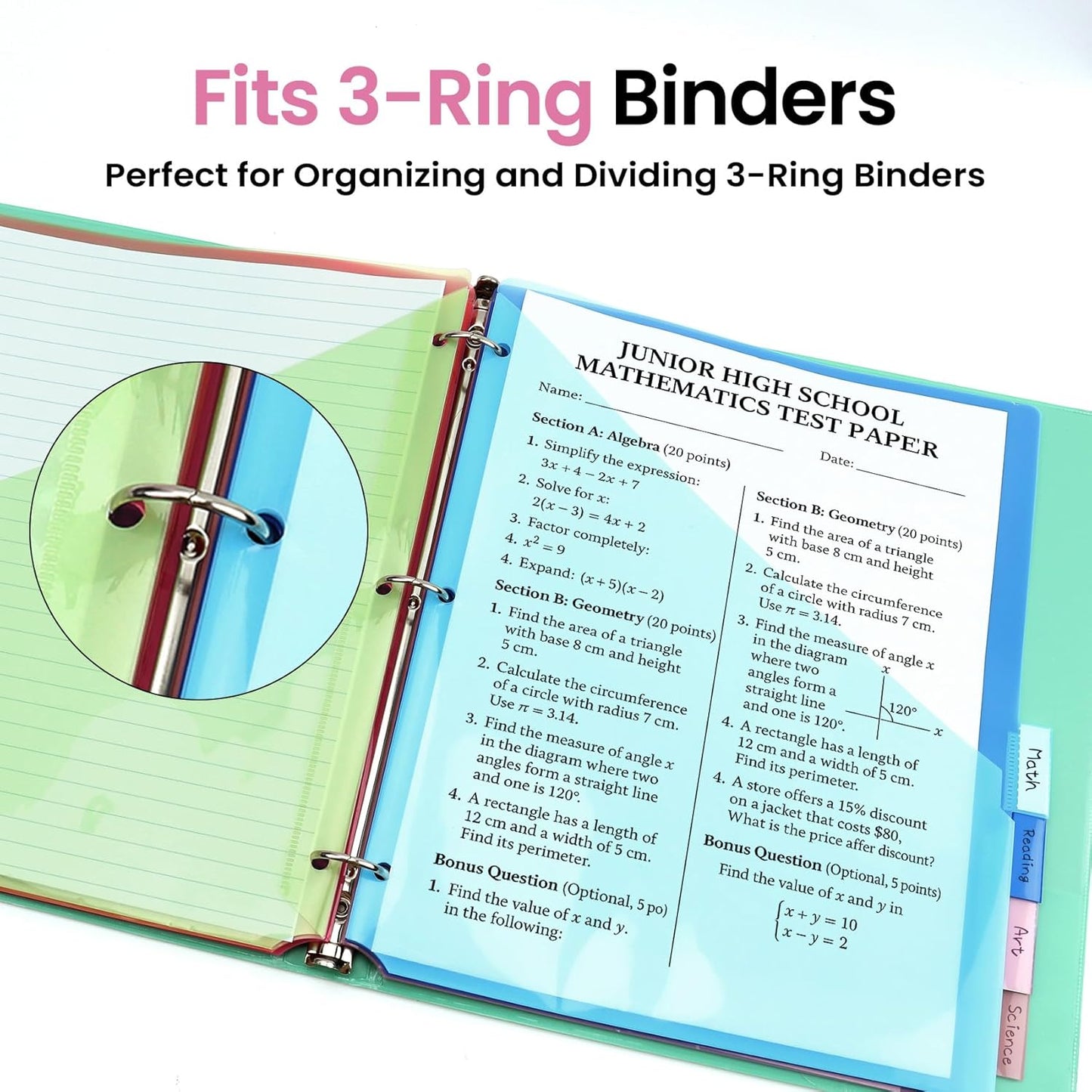 Taja 16 Count Dividers for 3 Ring Binder with Two Pockets, 8 Tabs Set, Plastic Binder Index Dividers, Perfect for Office & School Organization Supplies, Bright Colors, 2 Set