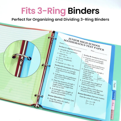 Taja 16 Count Dividers for 3 Ring Binder with Two Pockets, 8 Tabs Set, Plastic Binder Index Dividers, Perfect for Office & School Organization Supplies, Bright Colors, 2 Set