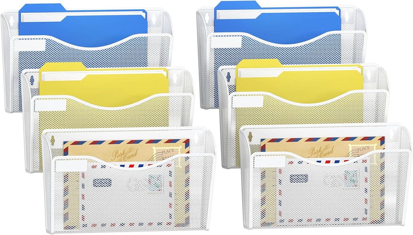 samstar 6 Pack Mesh Wall Mounted File Holder Metal Wall File Pocket Mail Organizer for Office/Home(with Label Panel)