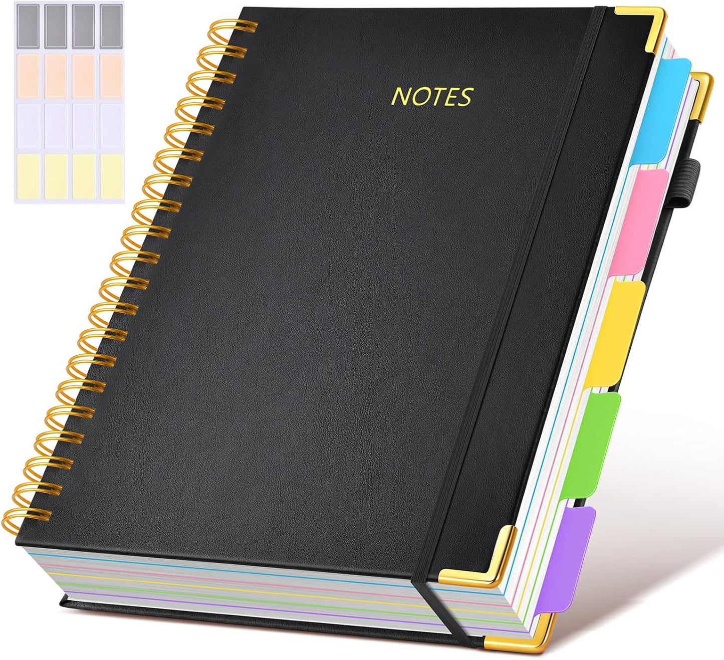 Hardcover Spiral Notebook Journal with Removable Dividers Tabs, 300 Pages Leather 5 Subject Notebook College Ruled, 8"x10" Large B5 Notebooks for Work School Note taking, Lined Journal for Women, Pink