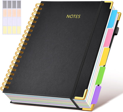 Hardcover Spiral Notebook Journal with Removable Dividers Tabs, 300 Pages Leather 5 Subject Notebook College Ruled, 8"x10" Large B5 Notebooks for Work School Note taking, Lined Journal for Women, Pink