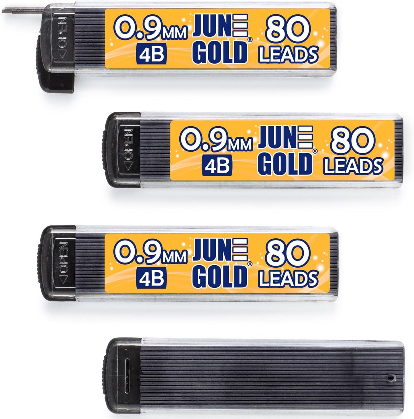 June Gold 640 Pieces, 0.5 mm HB #2 Lead Refills, 160 Pieces Per Dispenser, Fine Thickness, Break Resistant Lead/Graphite (Pack of 4 Dispensers)