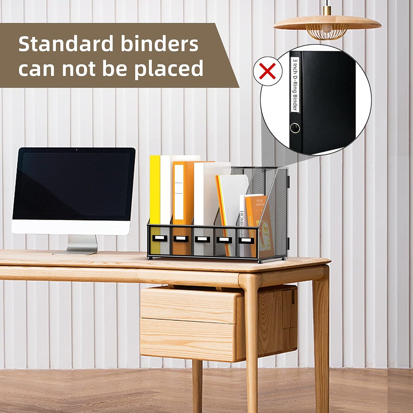 DALTACK 4 Vertical Compartments Magazine File Holder, Binder Organizer, Metal Desk Organizers for Office Home School Classroom Organization, Black