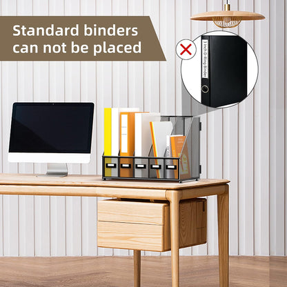 DALTACK 4 Vertical Compartments Magazine File Holder, Binder Organizer, Metal Desk Organizers for Office Home School Classroom Organization, Black