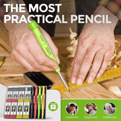 Nicpro 6 Pack CP3000 Carpenter Pencils with Sharpener, Mechanical Pencil Set with 78 Refill, Heavy Duty Construction Pencil, Carpenter Tools for Architect Marking (Red,Black,Yellow,Orange,Green,Blue)