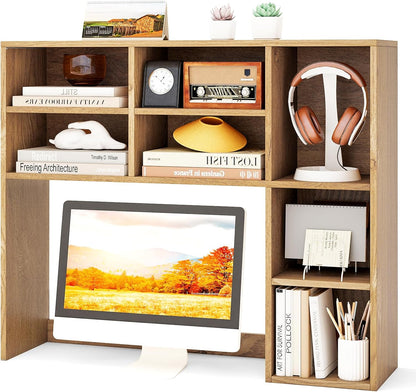 Tangkula Desktop Bookshelf, Countertop Storage Hutch with 5 Shelves for Computer Desk, Desk 3-Tier Display Rack, Multipurpose Wood Desktop Hutch Storage Organizer for Dorm Office Home