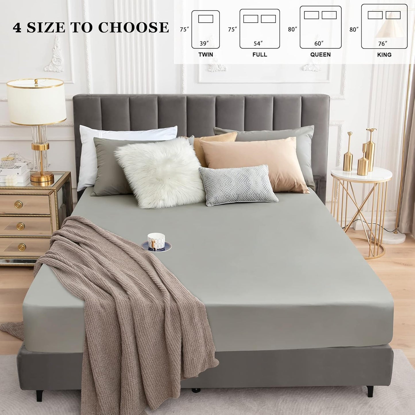 Sufdari Mattress Protector,Waterproof 18" Deep Pocket Mattress Cover Fitted Sheet Style with Elastic Rubber Band,Washable and Easy Care-Black,Queen