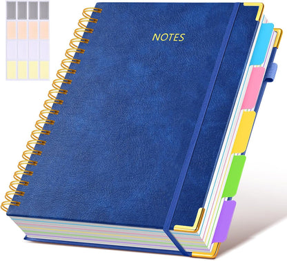 Hardcover Spiral Notebook Journal with Removable Dividers Tabs, 300 Pages Leather 5 Subject Notebook College Ruled, 8"x10" Large B5 Notebooks for Work School Note taking, Lined Journal for Women, Pink