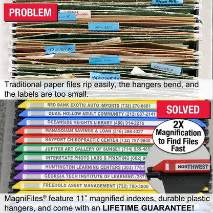 Ultimate Office MagniFile Hanging File Folders V- Bottom Letter Size with 11 inch Magnified Indexes that Double The Size of Your File Titles to Find Files Fast. (Set of 5 Frost)