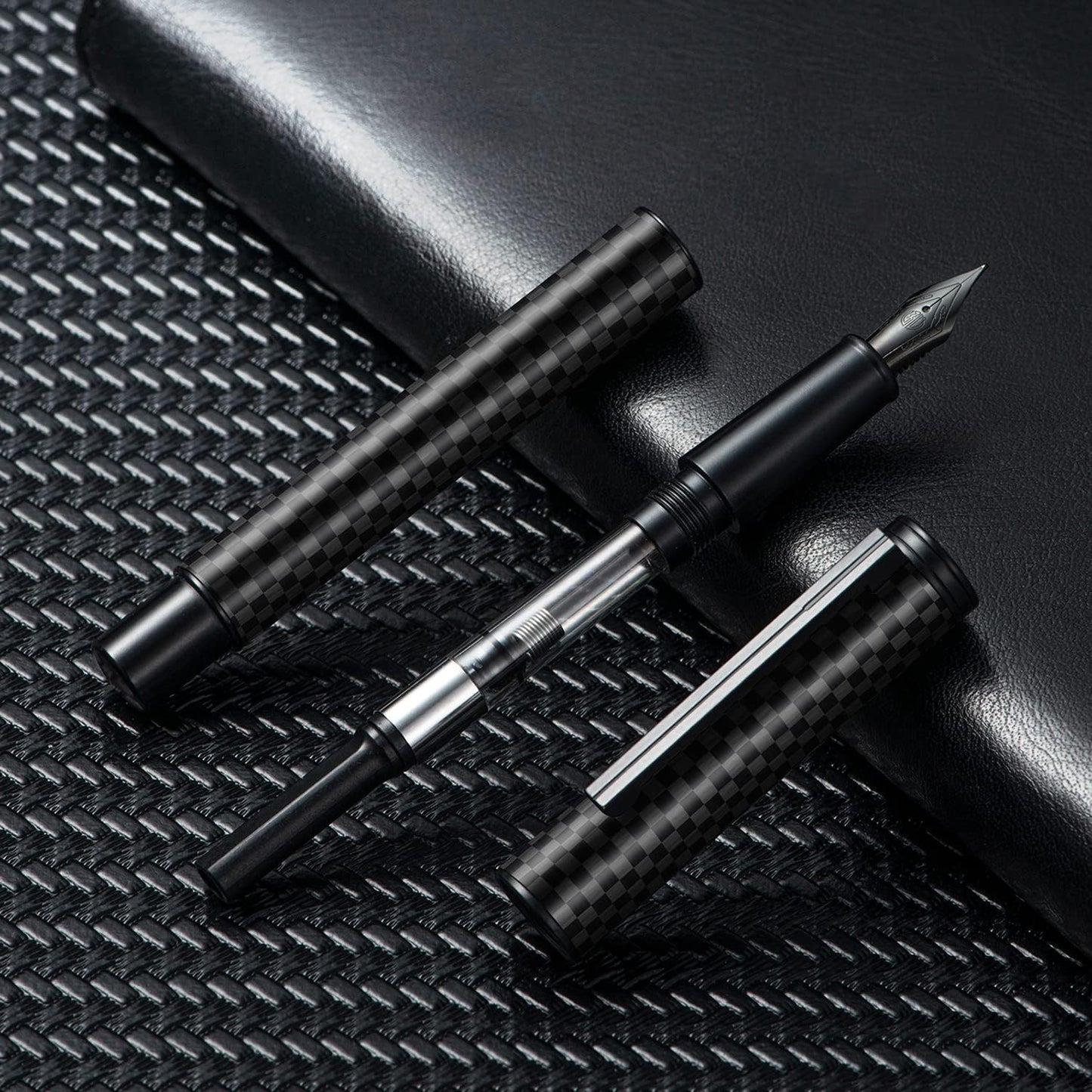 Hongdian Matte Black Forest Rollerball Pen with Schmidt Black Ink Refill, Classic Design with Metal Case for Business Signature