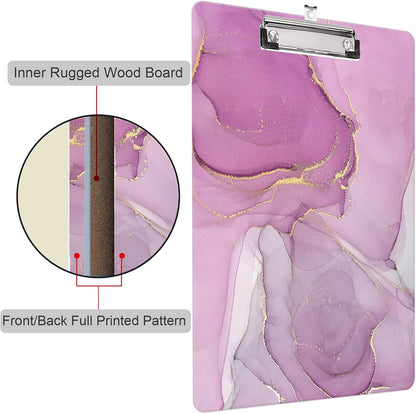 Fashion Clipboard, A4 Letter Size Wooden Decorative Clipboards for Teacher, Nurse, Doctor,Student and Kids, Cute Design for Standard Size 12.2" x 8.9" (C-Pink Purple Marble)