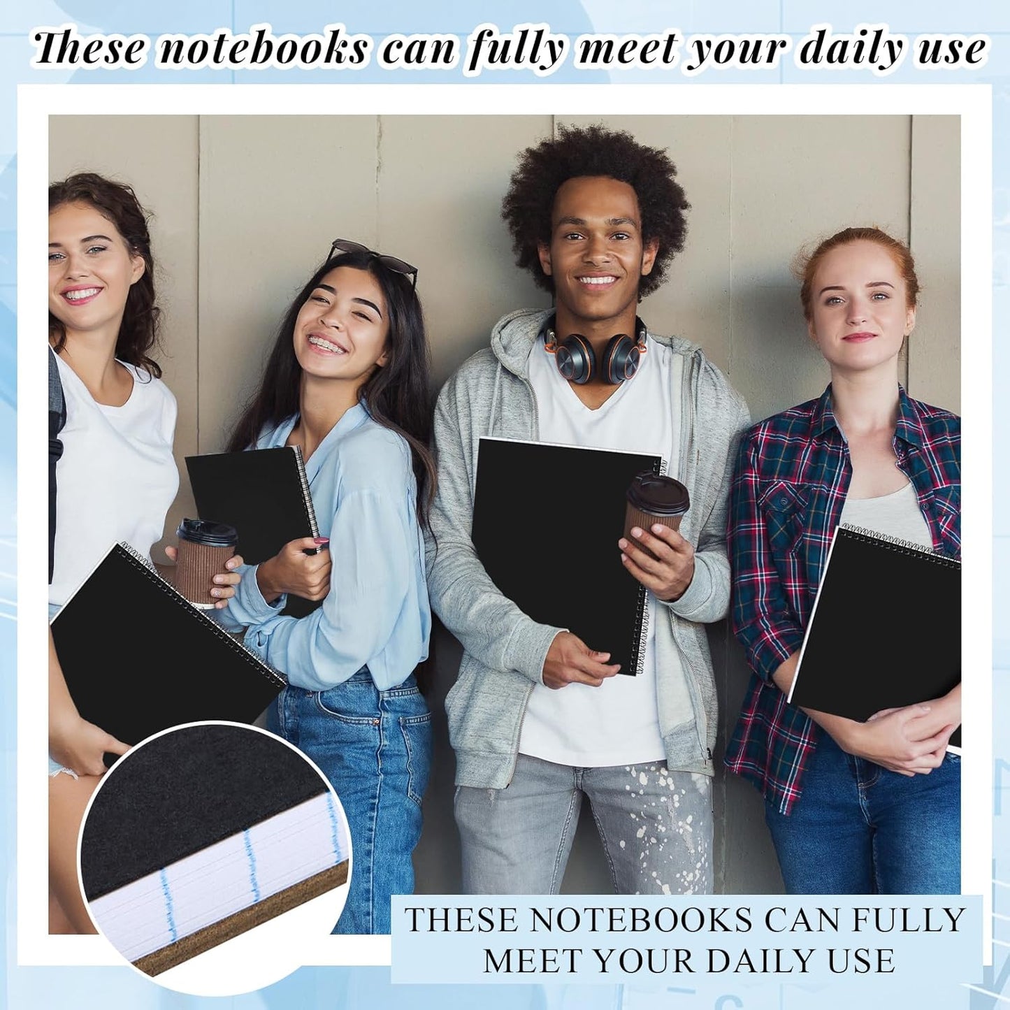 MotiMind 4 Pcs Legal Pads Landscape Notebooks Hole Punched Top Spiral Bound Notebooks 11 x 9.5 Inch College Ruled Drawing Notepad Tear Line for Removal 50 Sheet Office Steno Book(White)