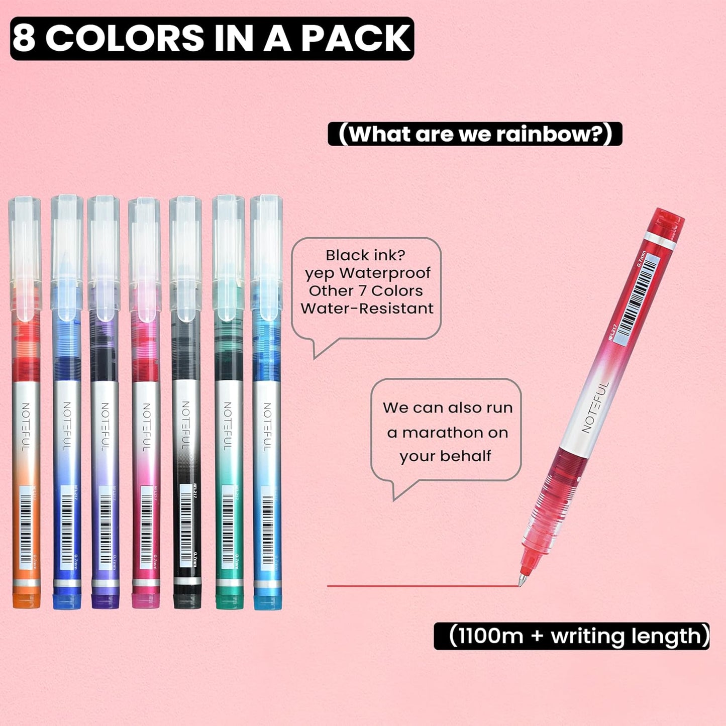 Liquid Ink Rollerball Pens, 0.7mm Medium Point Tip, Rolling pen for Drawing, Journaling and Smooth Writing - Pack of 8