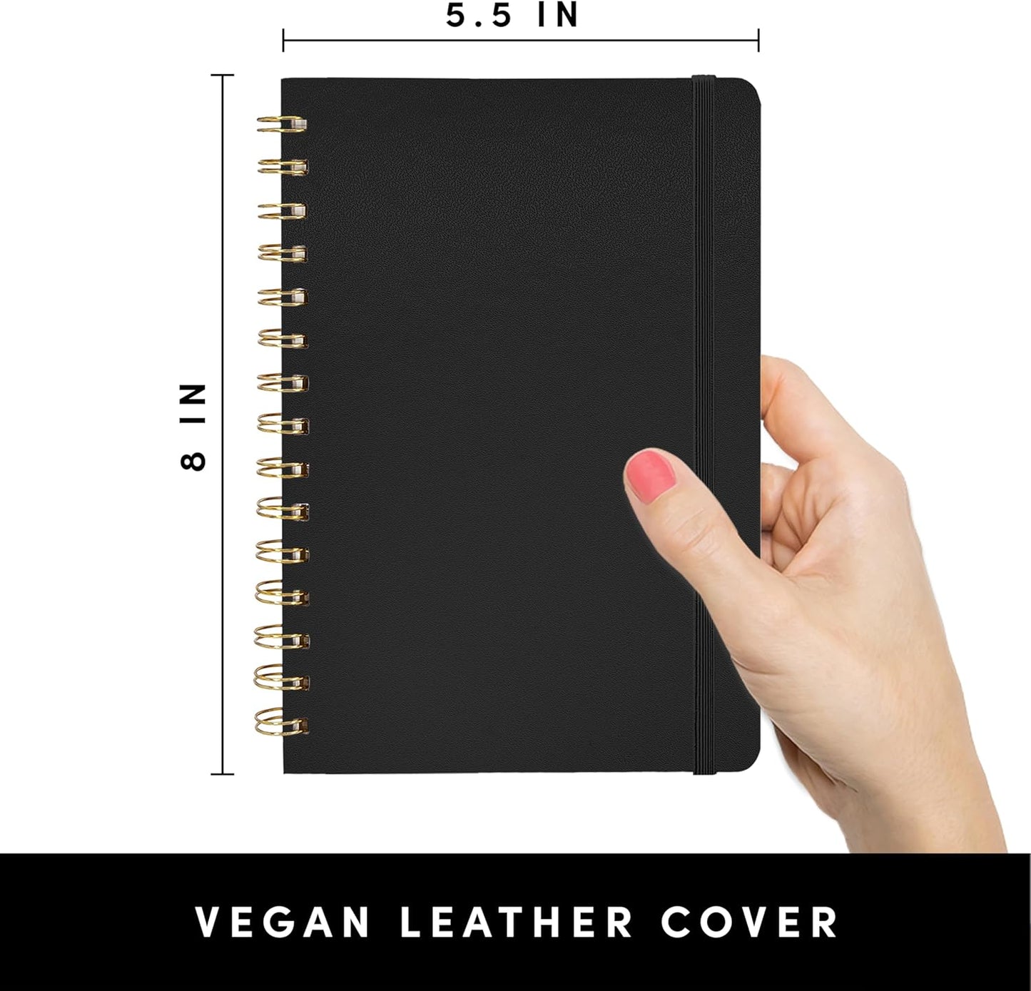 PAPERAGE Lined Spiral Journal Notebook, (Black), 160 Pages, Hardcover Journal for Women & Men, Medium 5.5 in x 8 in - 100 GSM, Thick Paper, Spiral Notebook for Work, School & Journaling