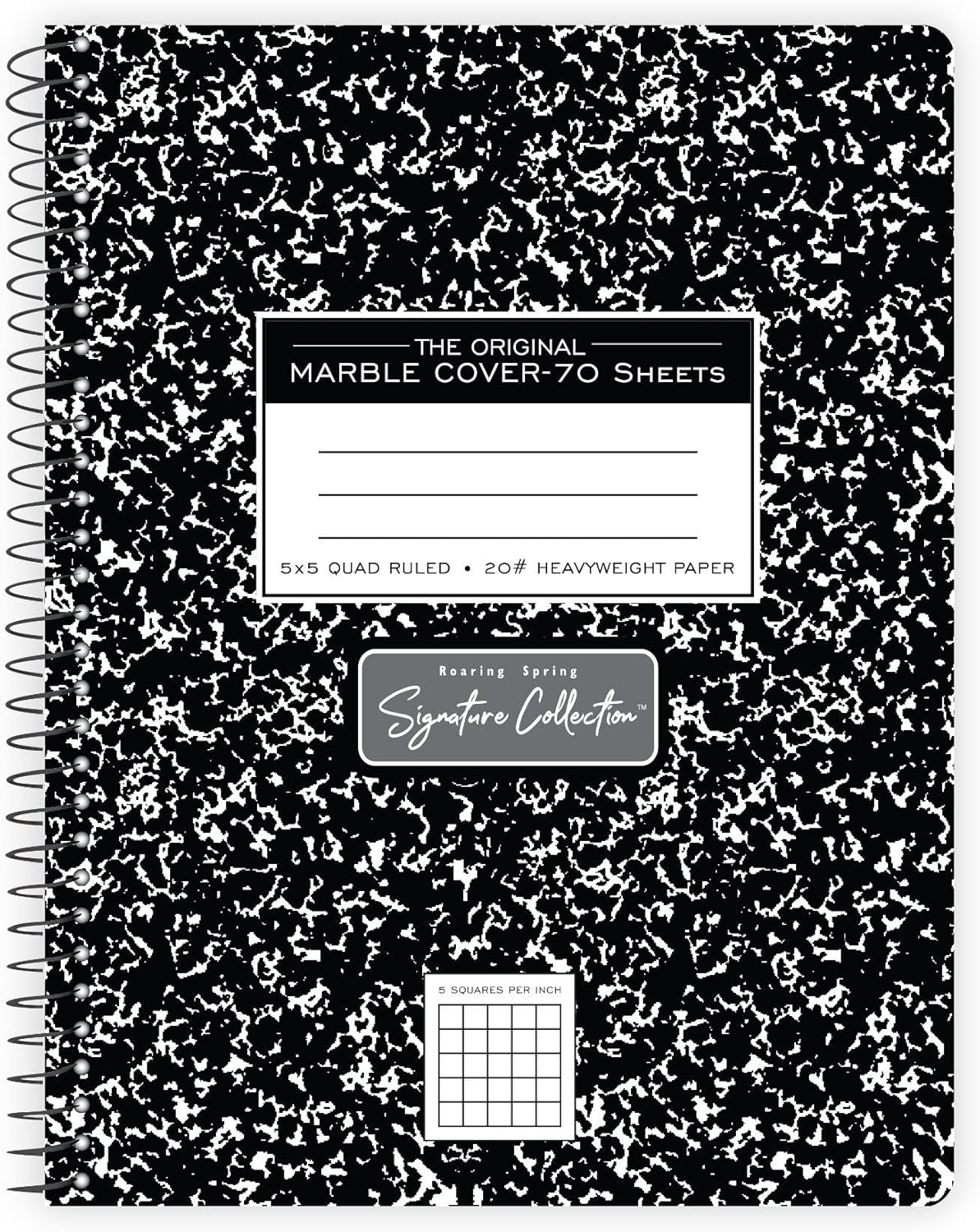 ROARING SPRING Signature Collection Composition Spiral Notebook, Hardcover, Graph Grid Rule, 20# Premium Paper, 70 Perforated Sheets, 9.75" x 7.5", Made in USA
