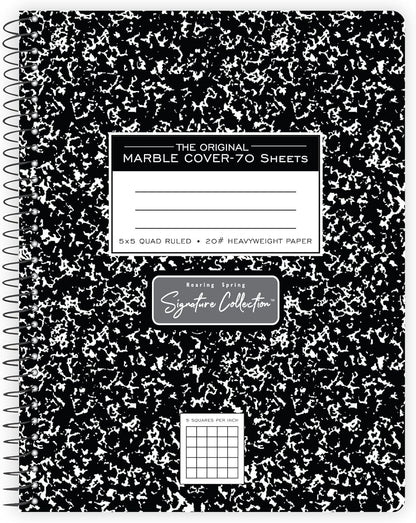 ROARING SPRING Signature Collection Composition Spiral Notebook, Hardcover, Graph Grid Rule, 20# Premium Paper, 70 Perforated Sheets, 9.75" x 7.5", Made in USA