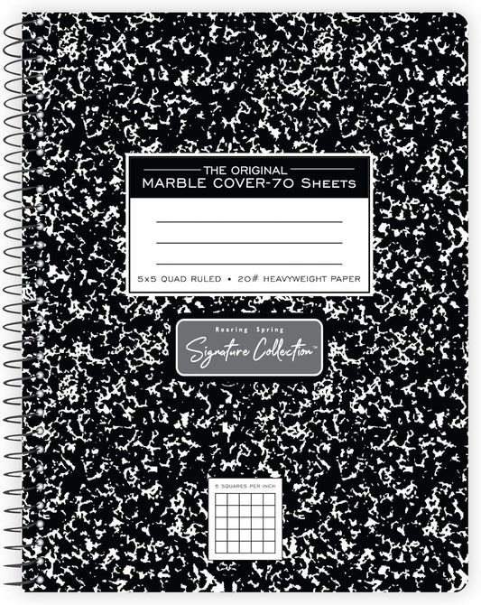 ROARING SPRING Signature Collection Composition Spiral Notebook, Hardcover, Graph Grid Rule, 20# Premium Paper, 70 Perforated Sheets, 9.75" x 7.5", Made in USA