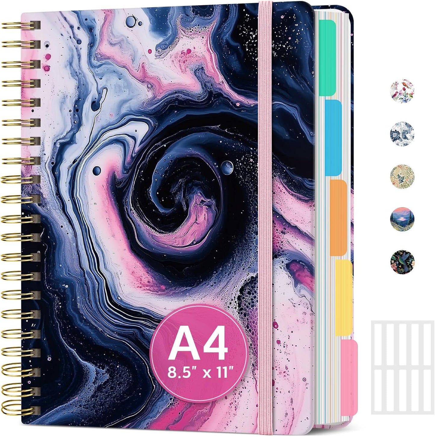 Large Lined Spiral Journal for Women Cute Hardcover 5 Subject Notebook for Work 8.5" x 11" with Removable Dividers & Tabs, College Ruled, 280 Pages Aesthetic Journal for Work, School & Note Taking, Garden of Whimsy