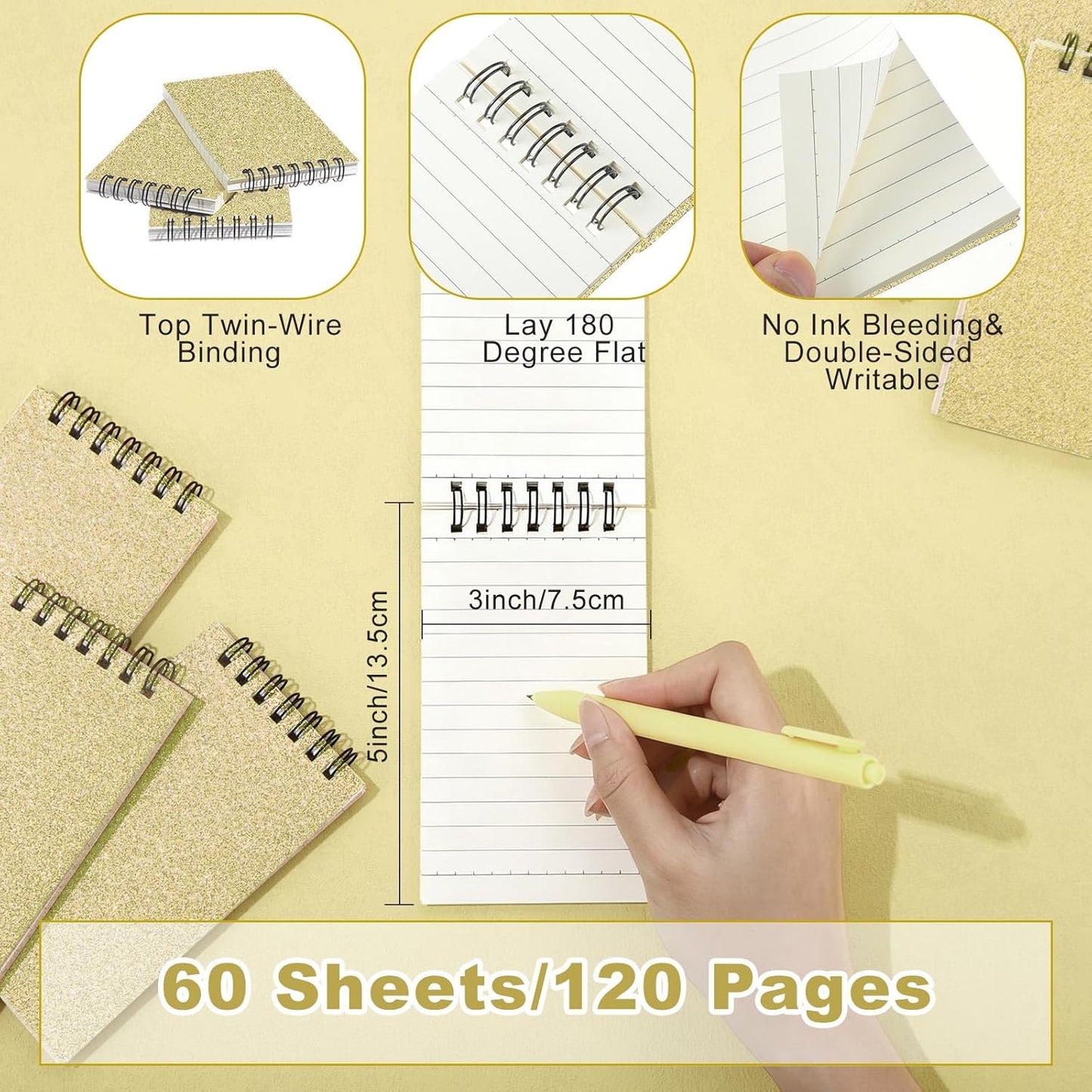 Tenceur 2 Pcs Pocket Notebook Bulk Small 3x5 Inch Spiral Notepads Mini Top Bound Notebook with Lined 120 Pages Ruled Memo Pads for Office College Nurse Essentials Back to School Gift (Black)