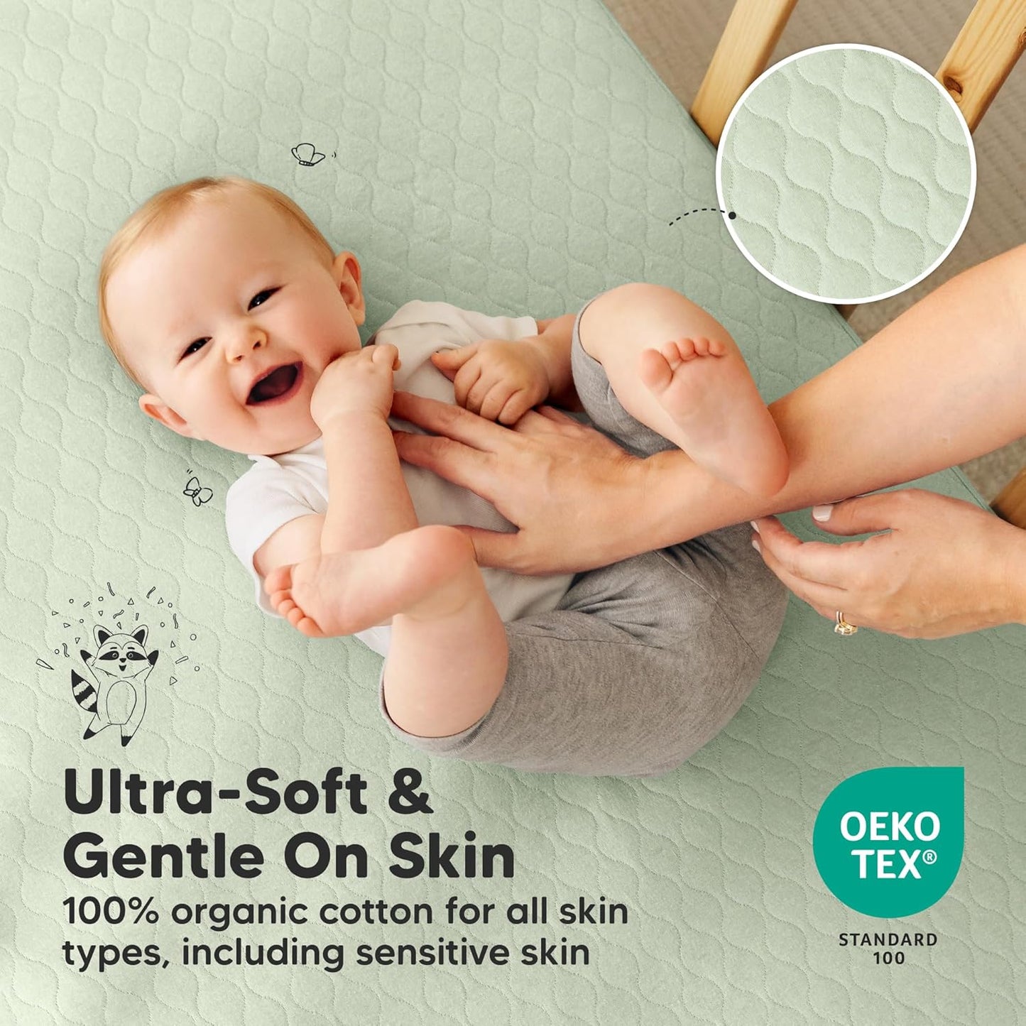 2-Pack Waterproof Crib Mattress Protector Cover Fitted - Quiet Baby Crib Mattress Pad Sheets, 52" x 28" Soft Quilted Cotton Baby Sheet, Machine Washable, Easy Fit, Durable (Soft White/Mavy)