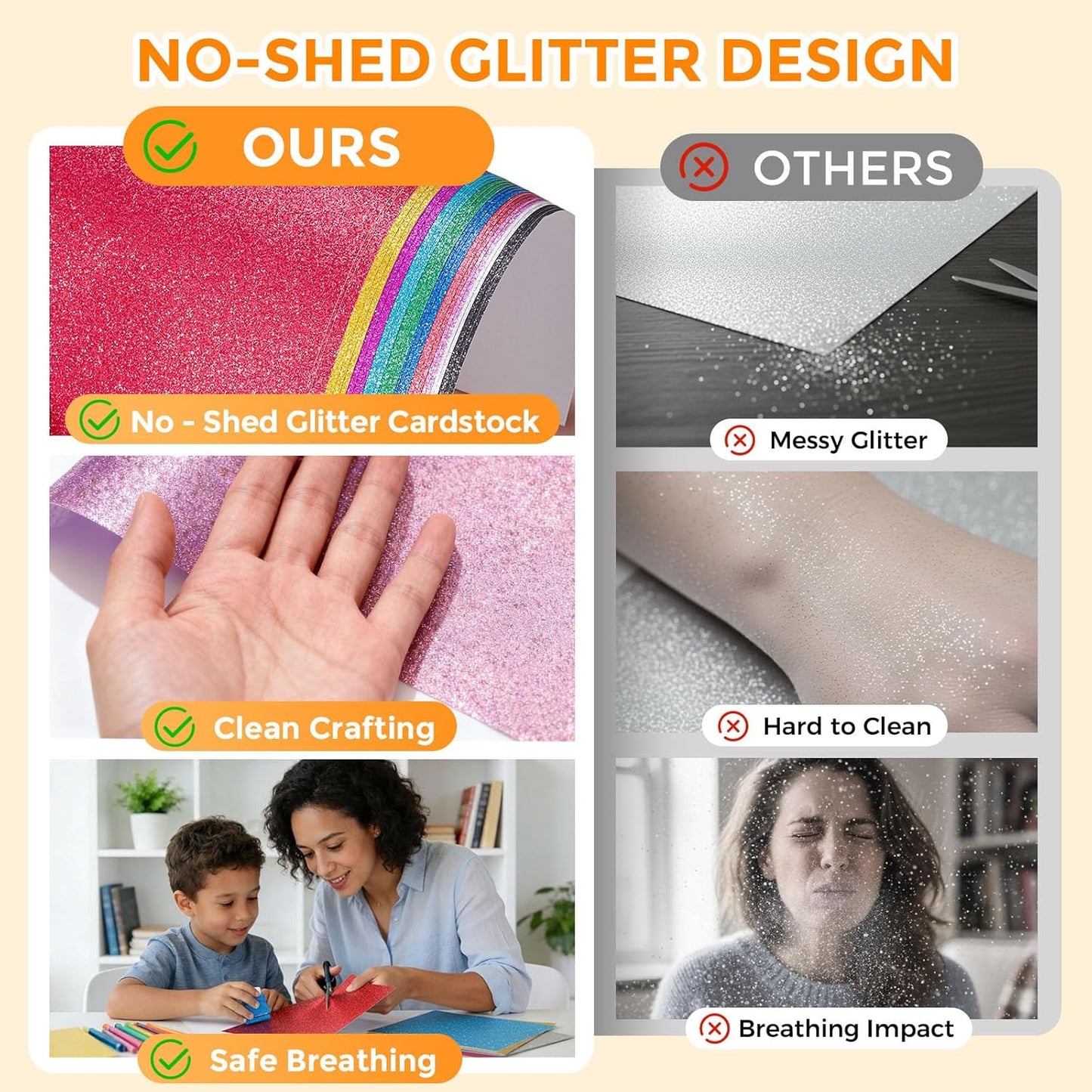 BigOtters 20 Sheets Glitter Cardstock, 10 Colors Premium Card stock Paper for Scrapbook and Craft Projects, Back to School Supplies, 8.5 x 11 Inch, 250GSM