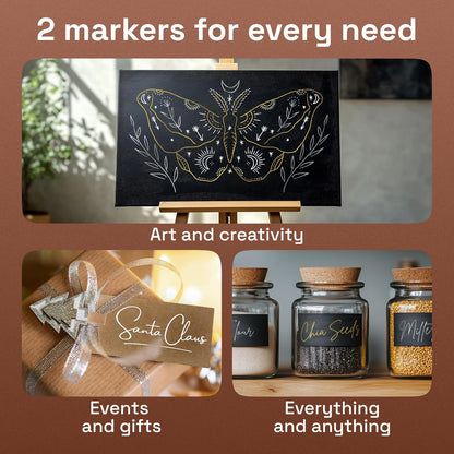 ARTISTRO 6 Gold & Silver Metallic Acrylic Paint Pens – 0.7mm Extra Fine Tip Paint Pens for Crafts, Rock Painting, Greeting Cards, Ornament Decor, DIY Art